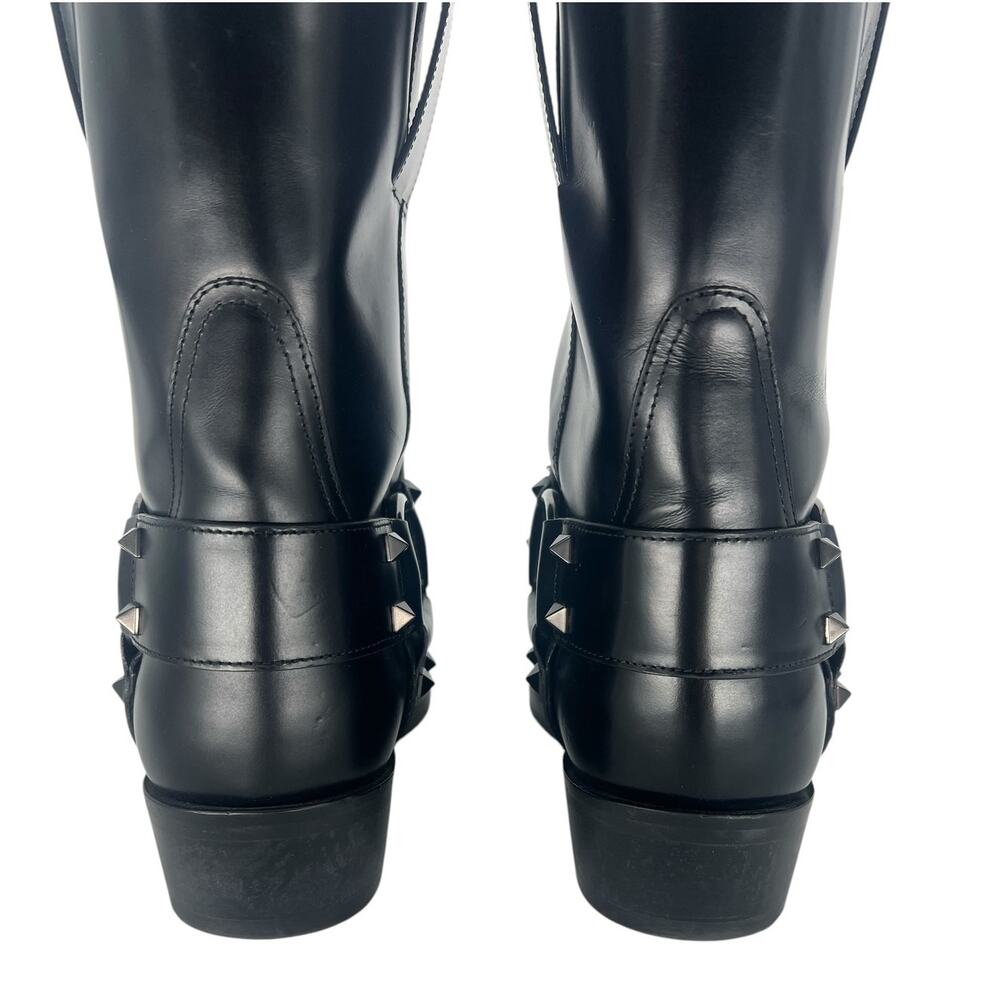 Valentino Garavani Rockstud Calfskin Biker Boots Black 40 - Picture 13 of 16
